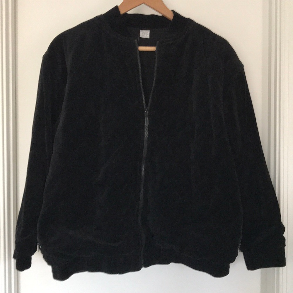 Black Velour Oversized Zip Pullover Jacket